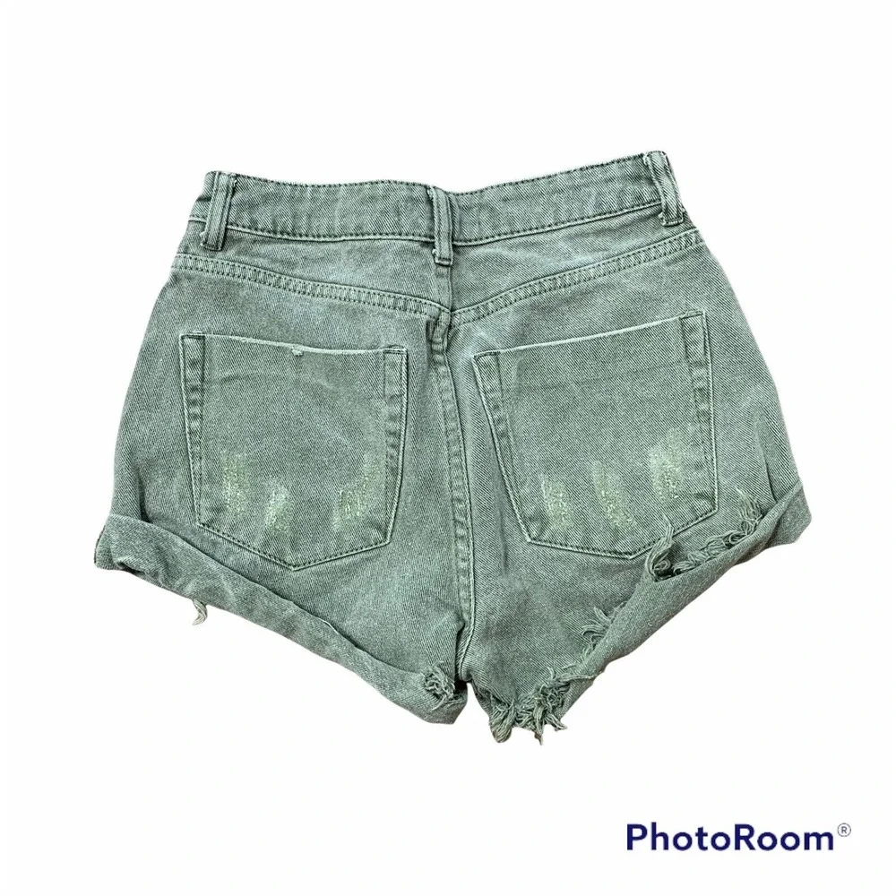 Mustard Seed Sz S 25 Shorts Distressed High Rise Cuffed Green Jean Denim Women's